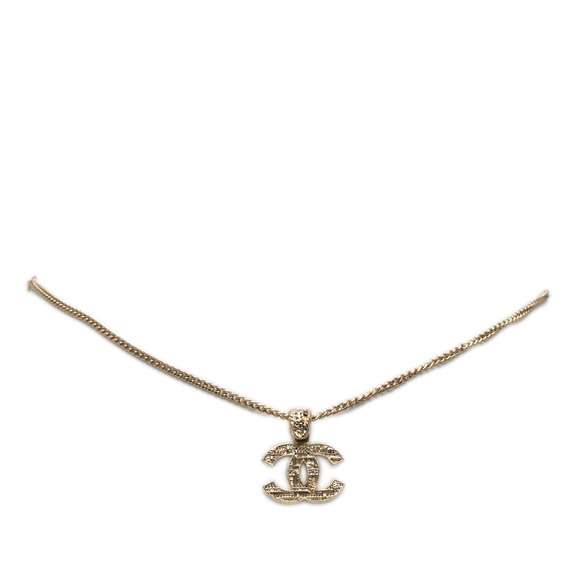 Chanel Jewelry - Pre-Loved Chanel Gold Plated CC Tweed Effect Pendant Necklace